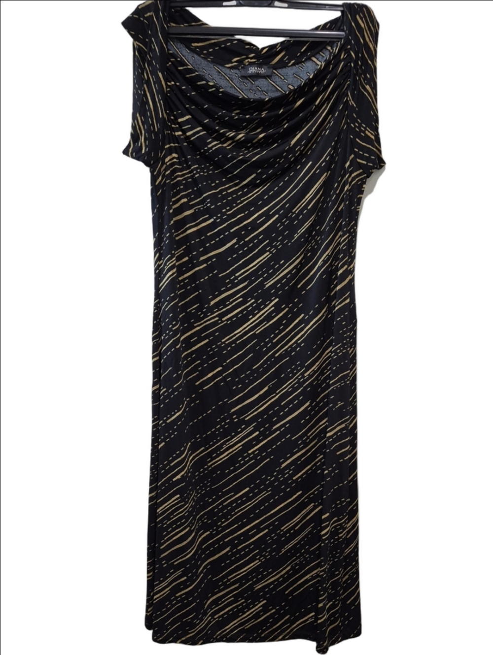 Diana Cowl Neck Midi Dress Black Beige Dash Pattern Size US 6 UK 10